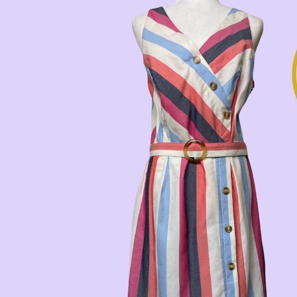 EUC - Multicolor striped Button Front Dress - Picture 8 of 10